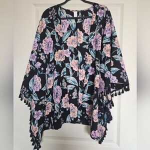Freshwater Floral Kimono with Tassel Trim